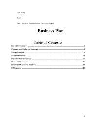In printed table of contents, the page numbers will indicate where each part starts. Business Plan Capstone Project Tyler King