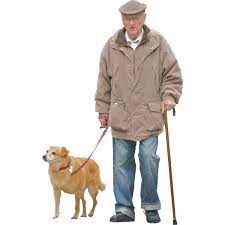 Old Man With Cane And Dog Render People Old Man Walking People Cutout
