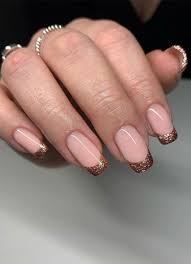 The rest is covered with either toffee colored polish alone or with the addition of gold glitter. Creative Pretty Nail Trends 2021 Rose Gold Glitter French Tips