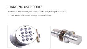 If you know the current master code, then you can change it at the door lock keypad. Part 5 How To Change User Codes Digital Electronic Code Door Lock Round Knob Turbolock Yl 99 Youtube
