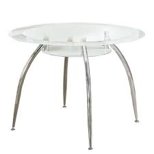 Sicotas 5 piece round dining table set, modern kitchen table and chairs for 4 person,dining room table set with clear tempered glass top, dining set for dining room kitchen (table + 4 gray chairs) 4.7 out of 5 stars. Round Glass Dining Table With Metal Flared Legs Chrome Benzara Target