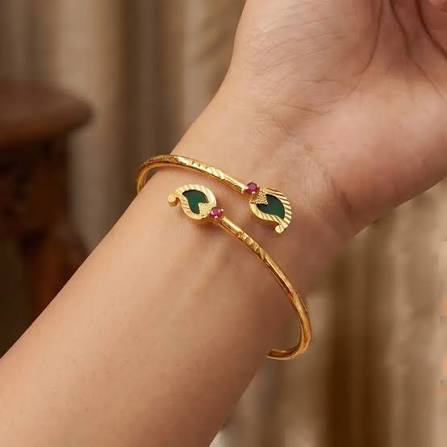 Mango Motif Open Bangle — Gold-Plated Kerala Traditional Cuff Bracelet