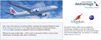 American Airlines Aadvantage Srilankan Airlines Mileage