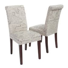 French Script Linen Dining Chair Set Of 2 Beige Printed Primitivediningrooms Linen Dining Chairs Dining Chairs Dining Chair Set