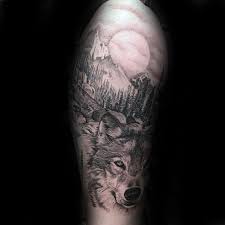 Black And Grey Realism Wolf Tattoo 50 Realistic Wolf Tattoo Designs For Men Canine Ink Ideas Eskiz