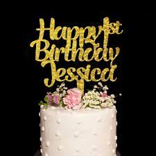 Birthday cakes are often layer cakes with frosting served with small lit candles on top representing the celebrant's age. Personalized Cake Topper Happy Birthday Glitter Cake Topper Name Cake Topper 1st Birthday Cake Topper Cake Decorating Supplies Aliexpress