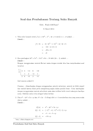 Misalkan f ( x) = a x 2 + b x y + c y 2 − 5 x + 11 y − 3. Pdf Soal Dan Pembahasan Tentang Suku Banyak Alifvia Daswita Academia Edu