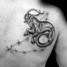 Constellation Zodiac Mens Capricorn Goat With Stars Back Tattoo Capricorn Tattoo For Men Capricorn Tattoo Capricorn Tattoo Designs