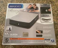 Queen air mattress provides a comfortable, restful night's sleep, perfect for out of town guests, sleepovers, camping, and more; Aerobed Pillowtop 24 Tall Air Mattress With Built In 120v Ac Electric Pump And Integrated Usb Charging Port Full Size Air Mattresses Air Mattresses Accessories Guardebem Com