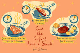 Up to 8 hrs before cooking, pat the steaks dry with kitchen paper and season with salt and pepper. How To Cook A Ribeye Steak