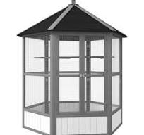 69" Large Wooden Hexagonal Outdoor Aviary Flight Bird Cage With Covered  Roof, Light Gray
