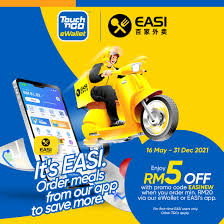The touch 'n go ewallet comes with paydirect™, a feature which allows you to pass through tolls as usual with your added touch 'n go card(s), but toll fares will be deducted directly from your ewallet. Touch N Go Ewallet Stuck At Home Running Out Of Things To Cook It S Easy Just Get Your Meals Delivered By Easi ç™¾å®¶å¤–å– Get Rm5 Off With Promo Code