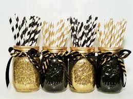 Black And Gold Party Plates Graduation Party Decorations Mason Jar Centerpiece Wedding Etsy Gold Party Decorations Engagement Party Decorations Graduation Center Pieces