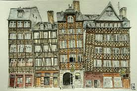 Maisons De La Ville De Rennes Quartier Historique Illeetvilaine Bretagne Dessin Aquarelle Winsorandn Dessin Quartier Rennes Ville Rennes Bretagne
