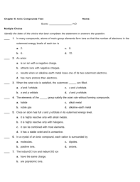 Chapter 5 Ionic Compounds Test Name Score 40 Multiple Choice