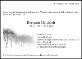 Choose from a wide range of properties which booking.com offers. Traueranzeigen Von Bertram Heidrich Kreiszeitung Boblinger Bote
