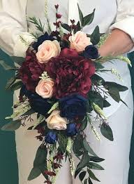 Cascading Navy Burgundy Blush Bridal Bouquet Cascading Silk Navy Burgundy Peonies Bouquet Navy Burgundy Blush Wedding Bouquet Eucalyptus Fall Wedding Bouquets Cascading Wedding Bouquets Blush Bouquet Wedding