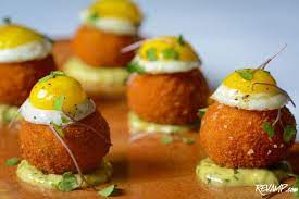 Bone Marrow Croquettes Fried Quail Egg Sauce Gribiche Presented By Chef Adam Sobel Bourbon Steak Fried Quail Yummy Food Food