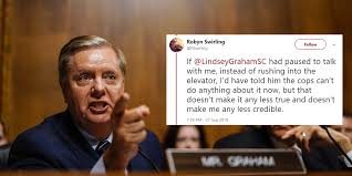 He acknowledged that joe biden legally won the 2020 presidential election and supported counting the electoral votes. Brett Kavanaugh Hearing Woman Who Identifies As Rape Survivor Confronts Lindsey Graham He Then Dismisses Her Indy100 Indy100