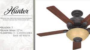 Furthermore, ceiling fan and light usually installed in the centre of the room to make it more productive. Hunter Fan 21894 Westover Four Seasons 52 Inch Ceiling Fan With Light Kit Youtube