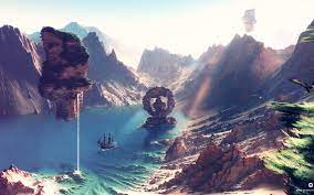 Game Wallpaper Body Of Water Photo During Daytime Digital Art Artwork Fantasy Art Landscape Desktopo Landscape Wallpaper Fantasy Landscape Nature Wallpaper