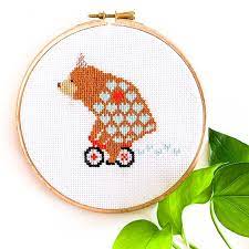 Pattern stitchery cross stitching cross stitch animals cartoon teddy bear cute cross stitch hand embroidery. Bear On Bike Cross Stitch Pattern Studio Koekoek Modern Cross Stitch