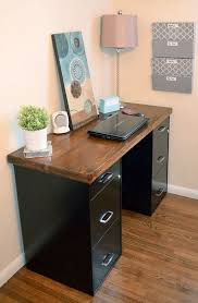 Best collection of office filing cabinets/file carts(wooden filing cabinets ). 2 File Cabinets With Wood On Top Creative Desks Desk Organization Diy Home Diy