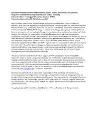 I've applied to 8 jobs so far in the last 2 weeks and have submitted this cover letter to 3 of them. Postdoctoral Fellow Positions In Experimental Systems Biology