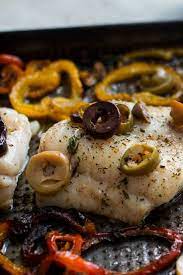 Sheet Pan Roasted Fish With Sweet Peppers Recipe Recipe Roast Fish Sweet Pepper Recipes Stuffed Sweet Peppers