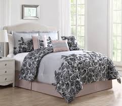 Black And Grey Bedding Sets 7 Piece Bertha Blush Gray Black Comforter Set Black Comforter Sets Black Comforter Bed Comforters
