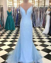 V Neck Sky Blue Sequin Tulle Mermaid Long Prom Dress Pd1531 Sparkle Prom Dress Baby Blue Prom Dresses Light Blue Prom Dress