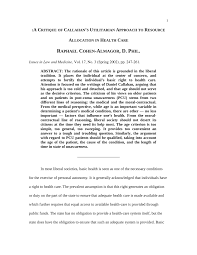 Pdf A Critique Of Callahan S Utilitarian Approach To Resource Allocation In Health Care