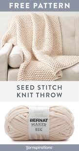 Free Knit Pattern Using Bernat Maker Big Yarn Free Seed Stitch Throw Knit Pattern Knit In One Piece Ro In 2020 Diy Knitting Blanket Knitting Patterns Knitted Throws