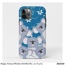 Happy Koala Family With Blue Flower And Leaves Case Mate Iphone Case Zazzle Ca In 2020 Leaf Case Iphone Cases Koala