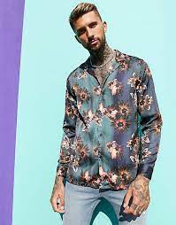 Check spelling or type a new query. Asos Design Regular Revere Satin Shirt In Teal Floral Print Asos