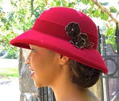 Classic Red Winter Hat With Red Velvet Ribbon And Vintage Etsy Velvet Flowers Winter Hats Velvet Ribbon