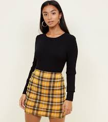 Black And Yellow Checkered Skirt Petite Yellow Check Tube Skirt New Look Checked Skirt Outfit Tube Skirt Checkered Skirt Outfit