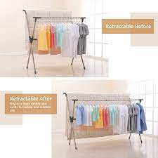 The leifheit roma 150 laundry drying rack provides two tiers of hanging space and can fit a large amount of clothing. Buy Yubelles Clothes Drying Rack Adjustable And Foldable Laundry Rack Space Saving Hanger Rack Retractable 47 79 Inch Clothes Rack Heavy Duty Garment Rack For Indoor Outdoor Online In Germany B08726f616