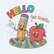 Cute Hello 1st Grade Pencil Apple PNG ...