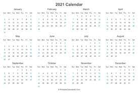 Year 2021 on two a4 pages, landscape orientation. Printable Calendar 2021 Yearly Monthly Weekly Planner Template