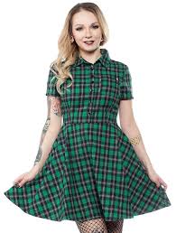 Green Plaid Button Down Dress By Sourpuss Sale Womens Wrap Dress Casual Dresses For Women Plaid Dress