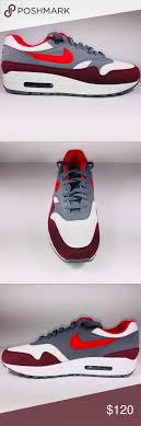 Nike Air Max 1 White Maroon Red Gray Sneakers New With Replacement Box See Pictures For Details Nike Air Max 1 White Nike Air Max Grey Sneakers Sneakers