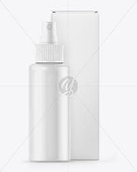 Download Matte Spray Bottle W Box Mockup In Bottle Mockups On Yellow Images Object Mockups PSD Mockup Templates