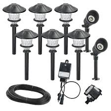 Hampton Bay Low Voltage Black Outdoor Integrated Led Landscape Path Light And Deluxe Micro Spot Light Kit 8 Pack Hdc33943bk The Home Depot Malibu Landscape Lighting Landscape Lights Diy Landscape Lighting Kits
