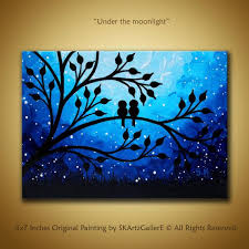 Love Birds Painting Mini Canvas Art Nightscape Artwork Birds On Tree Art Love Birds Decor Mini Painting Birds Wa Mini Canvas Art Love Birds Painting Tree Art