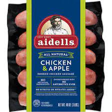 Make a cream based soup with chicken stock, cream, sausages, white pepper, nutmeg, onions, potatoes, cream/milk, and roux. Aidells Smoked Chicken Sausage Chicken Apple 3 Lbs Costco
