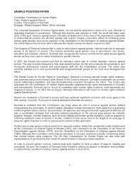 Times new roman, size 12 font, single spaced for the heading, country profile, & works cited (sections i & v only). 5 Sample Position Paper Violence Against Women Violence