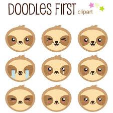 Kawaii sloth hanging on a branch drawing + cute kid friendly joke. This Clip Art Set Includes The Following 9 X Kawaii Sloth Faces Each Clipart Illustration Is Included Separately As A High Sloth Art Simple Doodles Clip Art