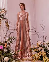 Ted Baker Efrona Pleated Satin Maxi Dress Rose Gold Myonewedding Co Uk Silk Bridesmaid Dresses Rose Gold Bridesmaid Dress Gold Bridesmaid Dresses