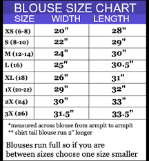 Blouse Size Chart Foto Blouse And Pocket Fensterdicht Com